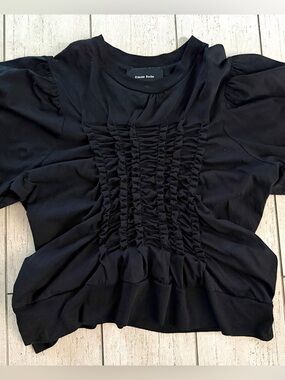 Simone Rocha Black Ruched Puff Sleeve Top - Size S